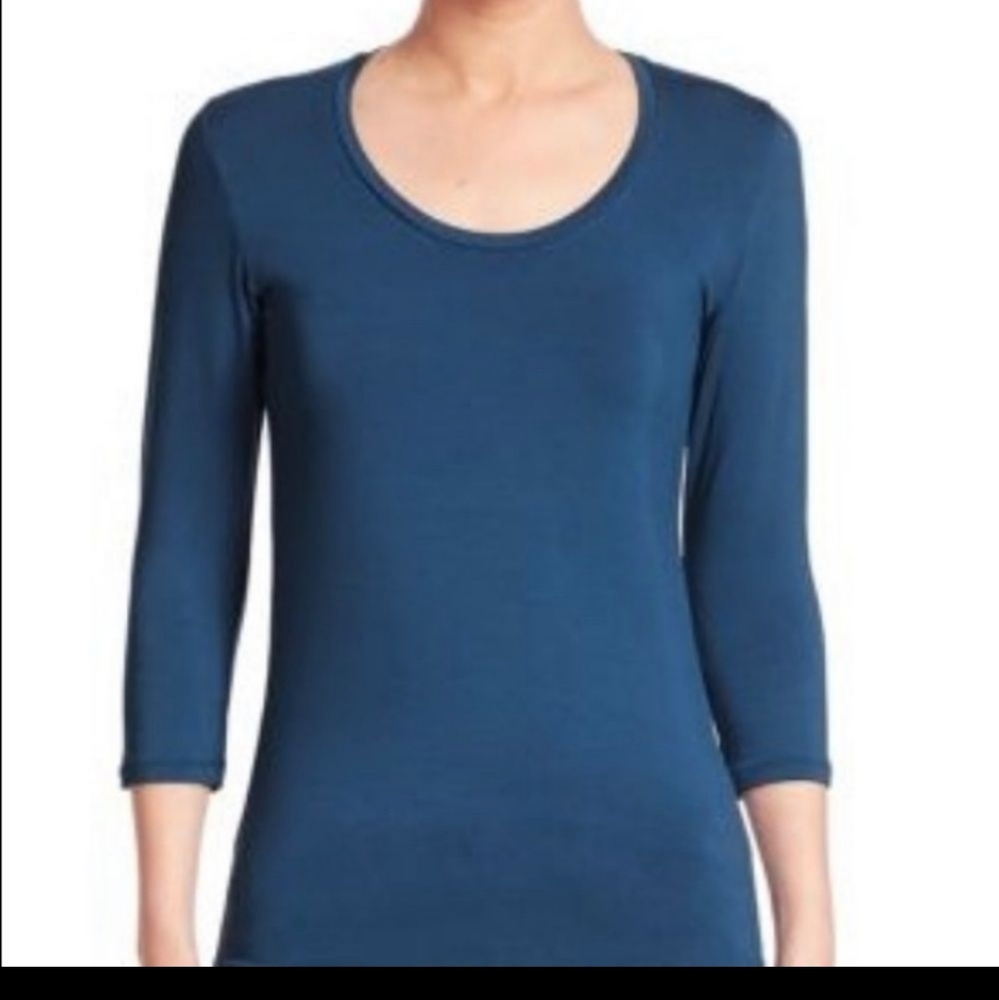 Saks Fifth Avenue Teal Blue Long Sleeve Scoop Neck Top - Picture 1 of 10
